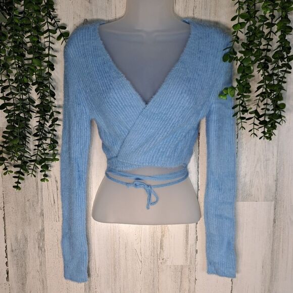 NWOT Miss Sparkling Cropped Tie Waist Fuzzy Sweater - Picture 2 of 7